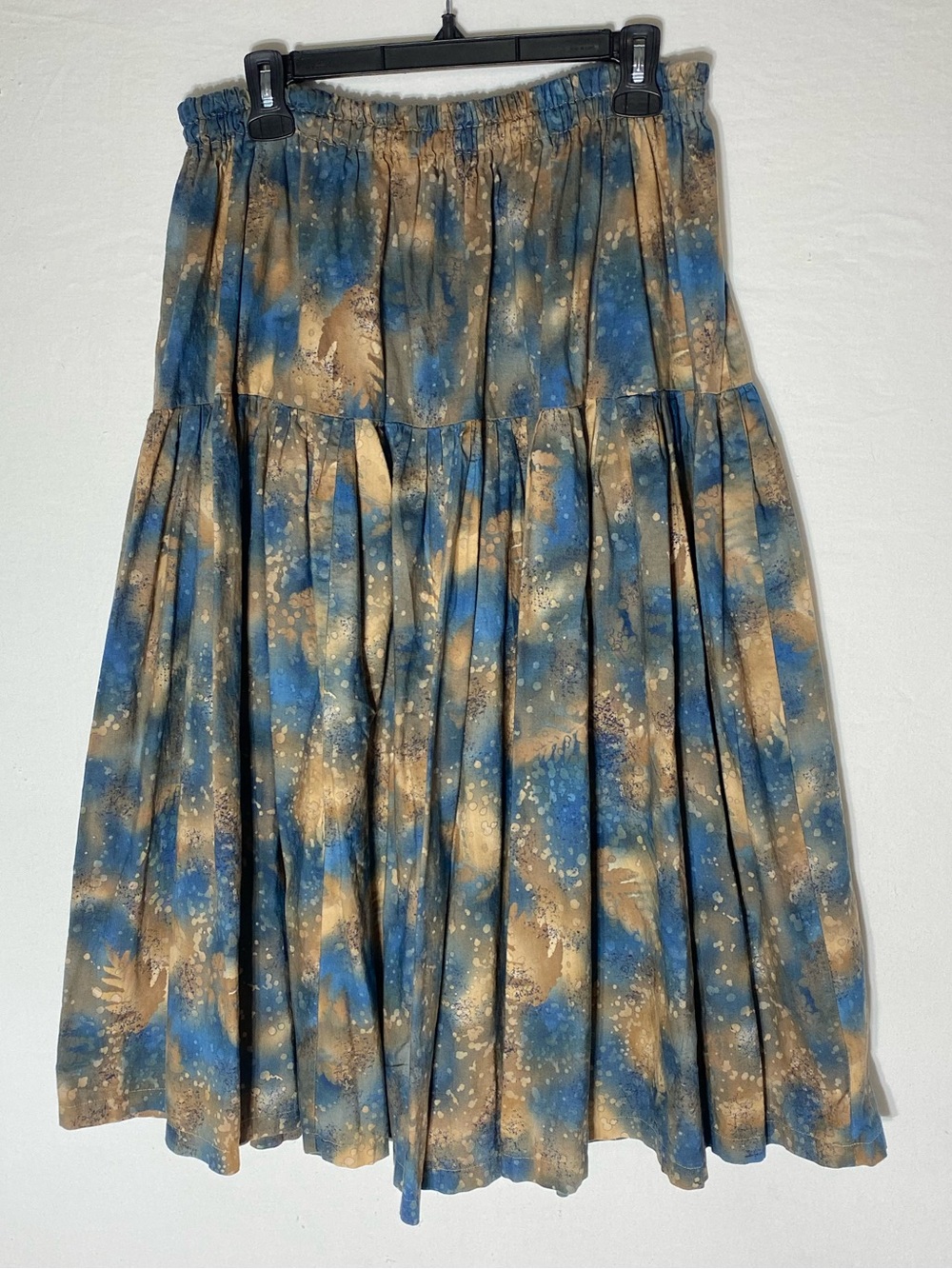 Vintage Handmade Designs By Fran Blue Tan Abstract Print Tiered Maxi Skirt L